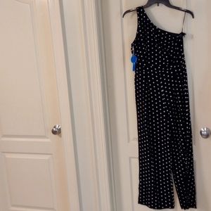 Off the shoulder jumpsuit by Cupshe, Black with white polka dots, size Small